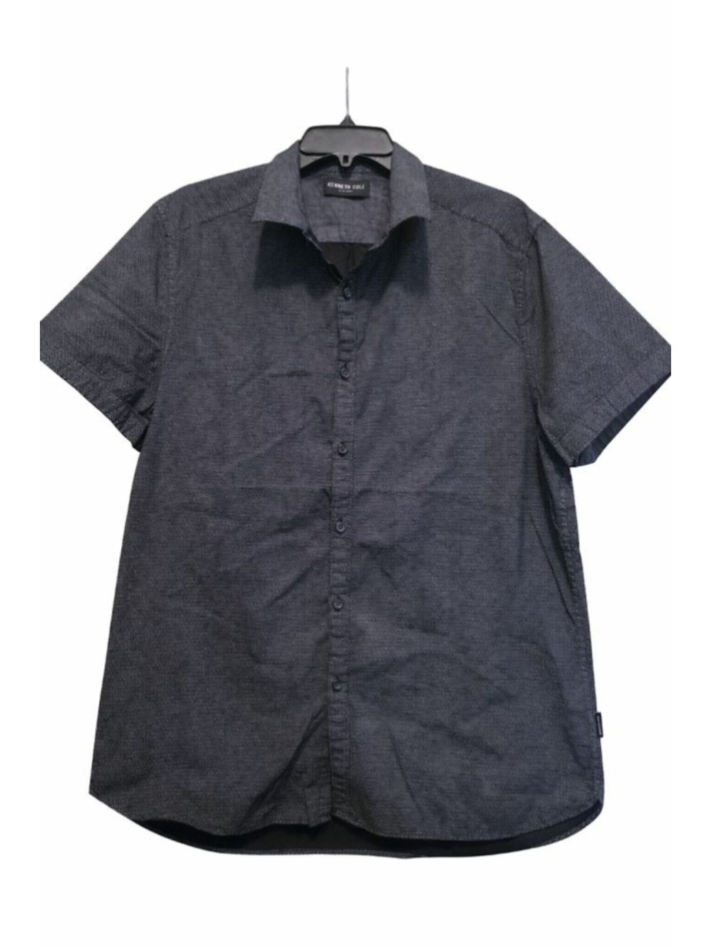 Kenneth Cole Black Geometric Print Short Sleeve Button Up Shirt Mens L Cotton Mo